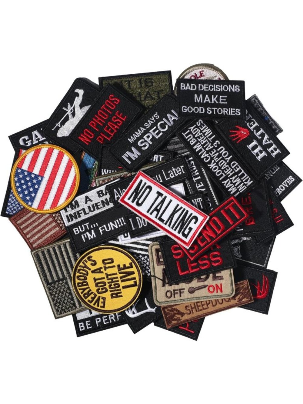 50 Pcs Tactical Military Patch Set - Funny Embroidered Patches for Caps, Bags